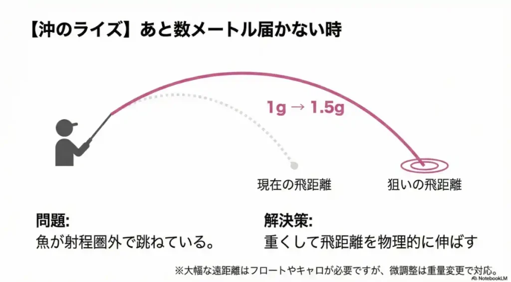 アジングでジグヘッドを重くすると少し飛距離を伸ばせる。
