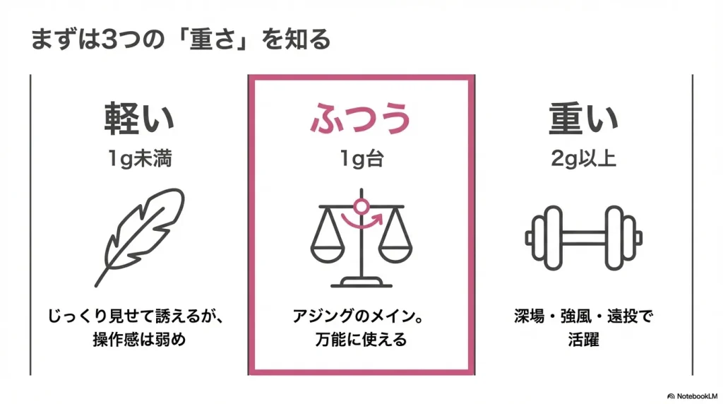 アジングにおけるジグヘッドの重さの3つの分類