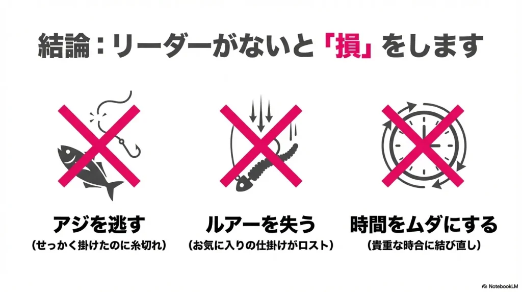 アジングではショックリーダーは基本的に必須。ないと損する。