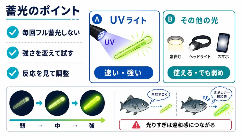 アジングでワームを蓄光するときのポイント