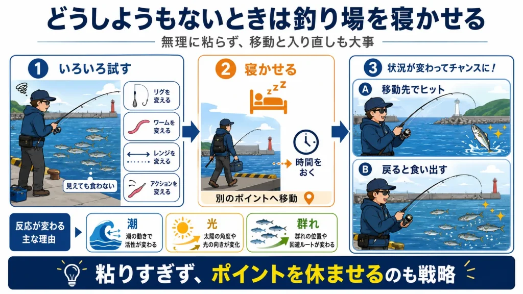 デイアジングで釣れないときは、釣り場を寝かせるという判断も重要