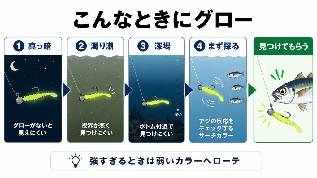 アジングにおけるグローワームの使いどころ